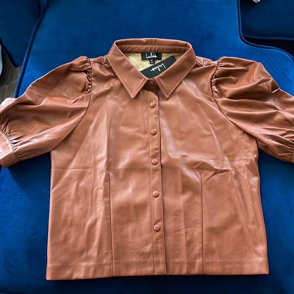 Making Impressions Brown Vegan Leather Puff Sleeve
